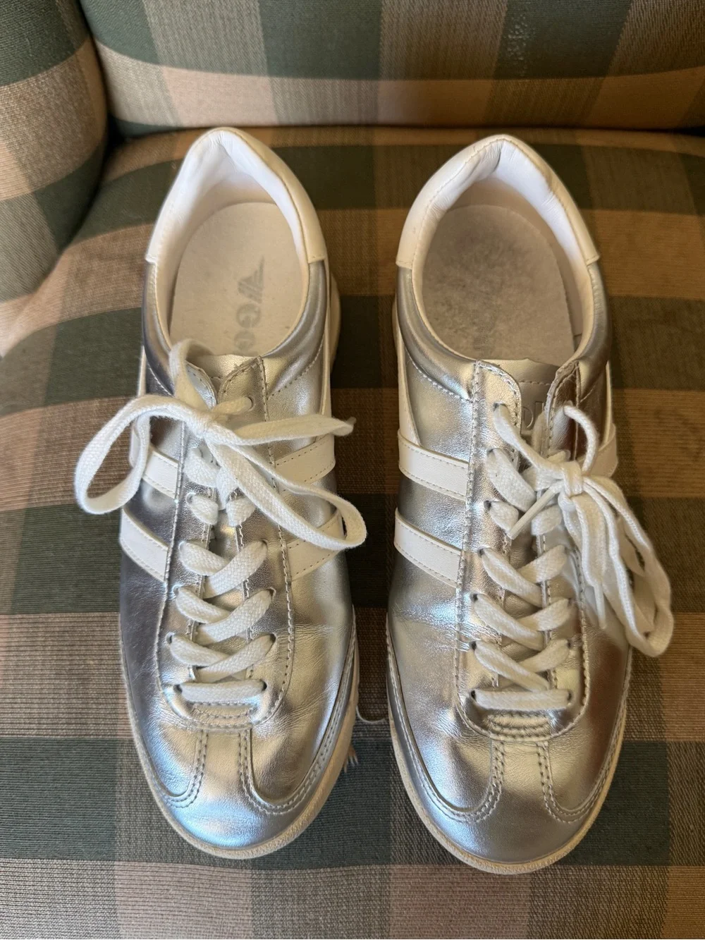 Gola Silver and White Leather Sneakers - Picture 1 of 8